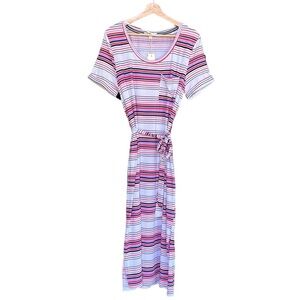 C&C California New Short Sleeve Lightweight Jersey Stripped Midi Dress Size L